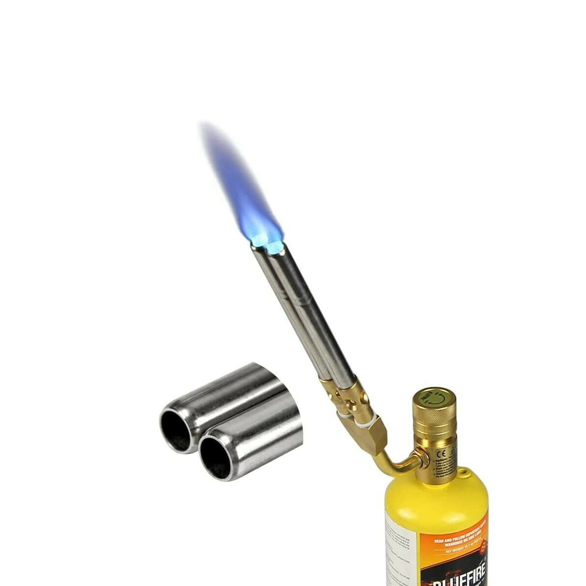 BLUEFIRE - Boquilla de cabeza de soplete de soldadura de gas de llama de  latón macizo, versión completa de metal, combustible por MAPP MAP Pro  Propane