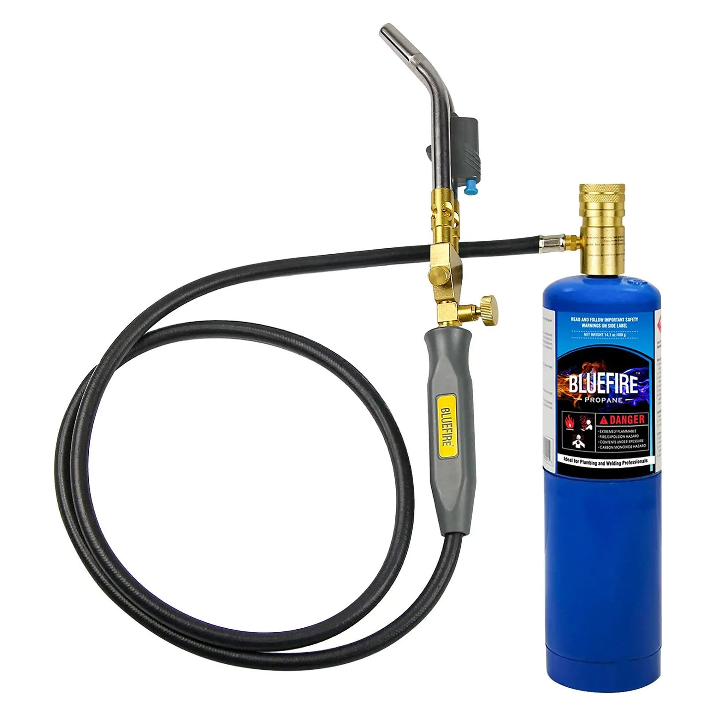 HZ-8150 Double Heads Swirl Flame Self-Ignition Hosed Turbo Torch 5' long Hose Trigger Start MAPP MAP Propane Welding Blowtorch