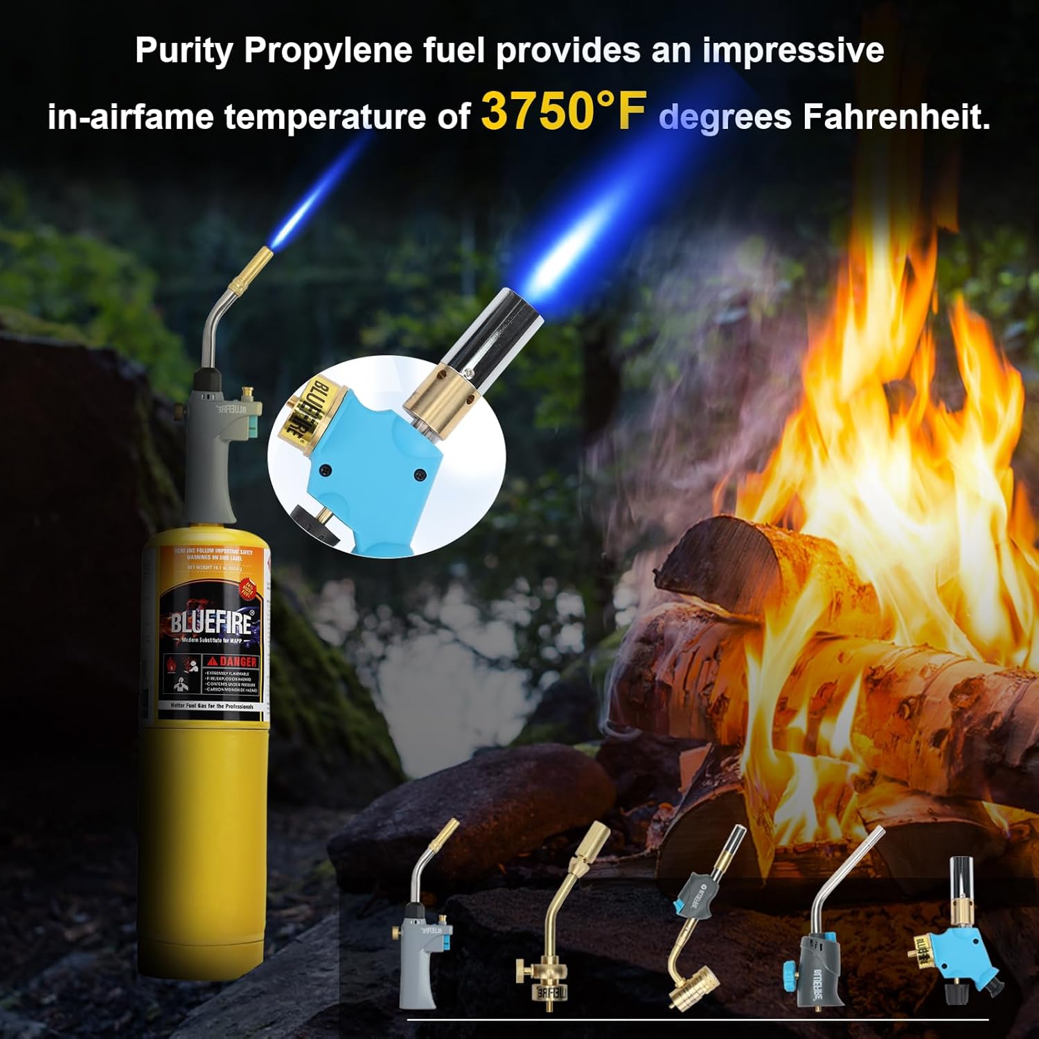 Map Gas Temperature Pack of 4, BLUEFIRE Modern MAPP Gas Cylinder, 14.1 oz, 99.9% High Puri ...