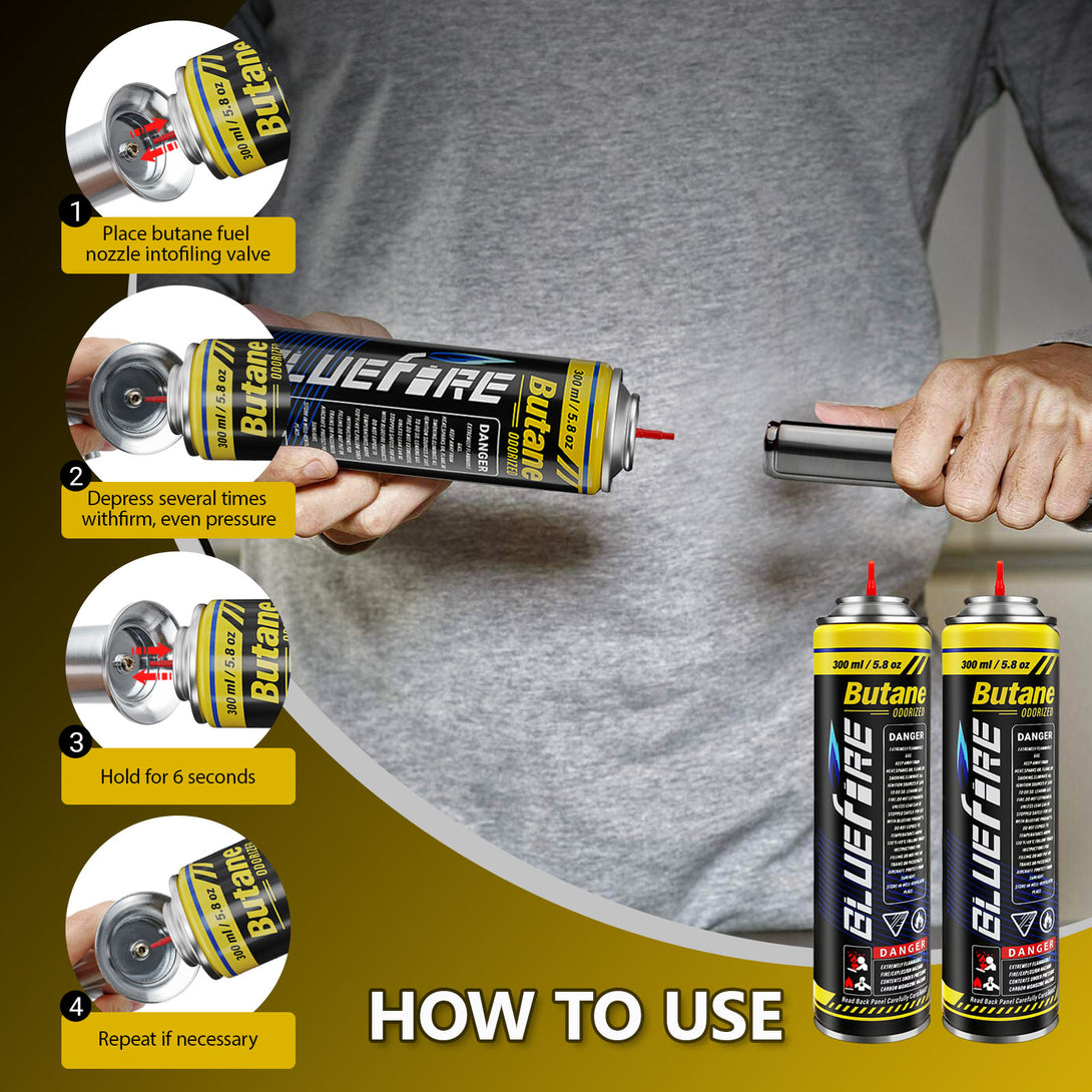 Bluefire Butane Fuel Refill 10.56 fl oz (300 ml) Butane Canister with ...
