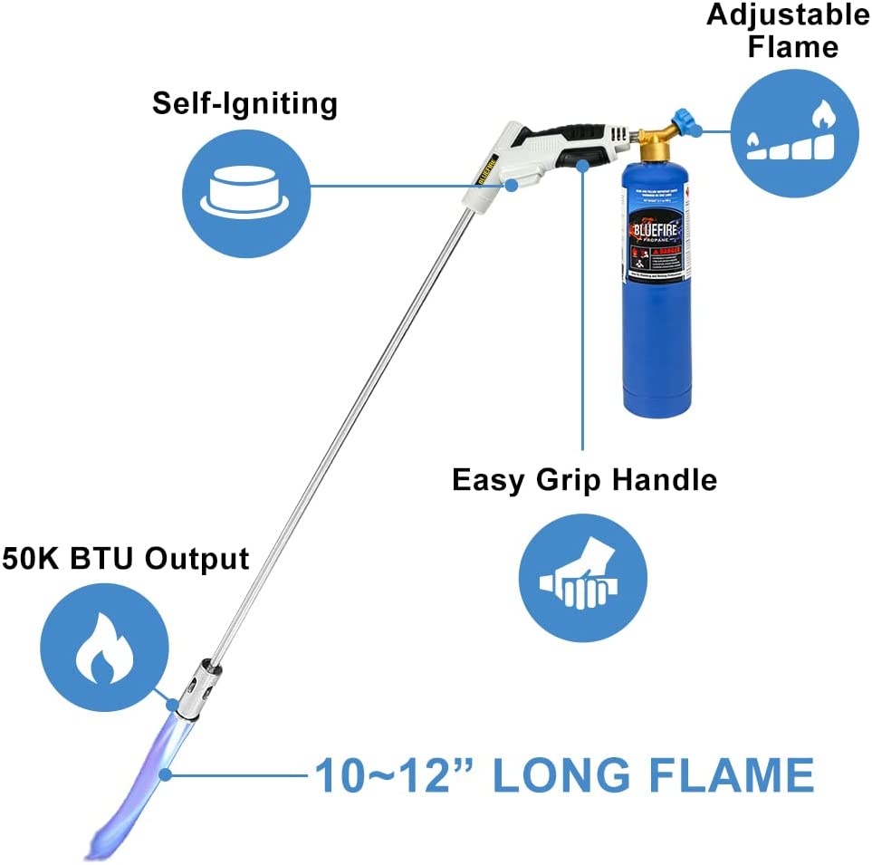 ‎MRAS-8360 32" long Propane Torch Weed Burner Self Igniting Cord Free Flamethrower Weed Torch