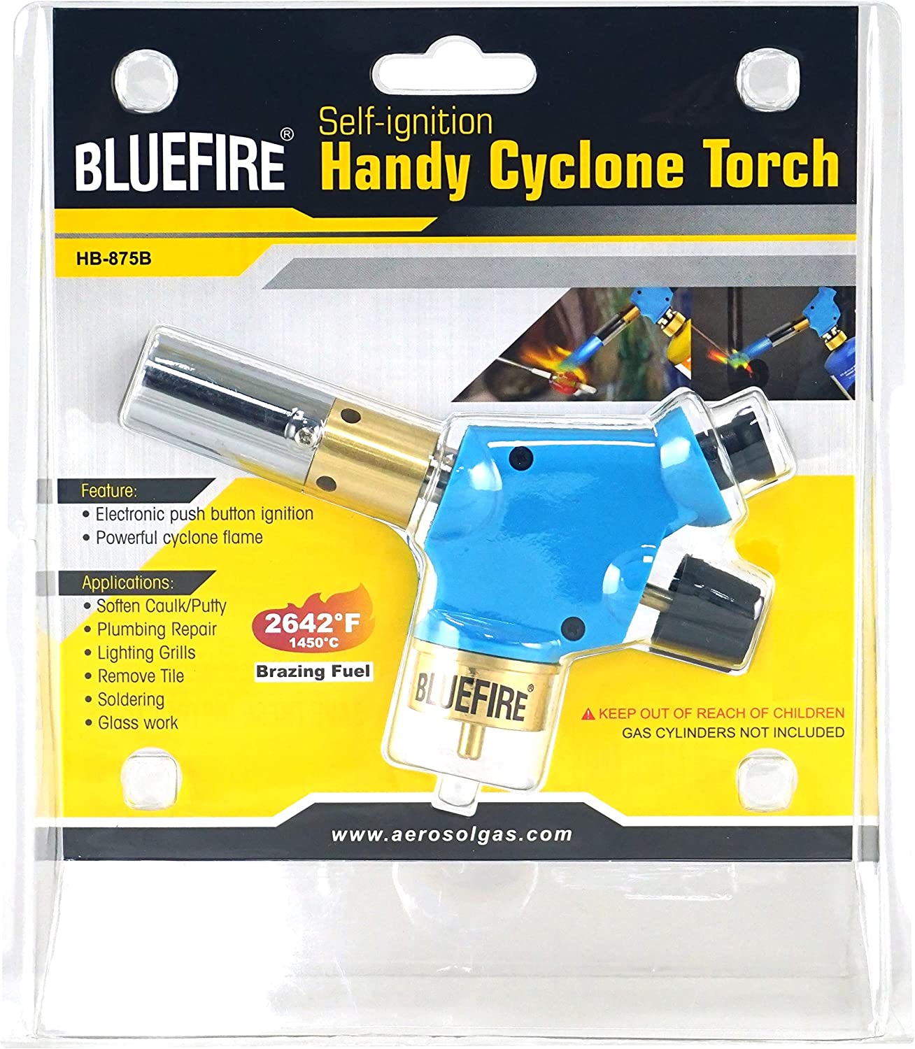 HB-875B Handy Cyclone Propane Torch Head Nozzle Trigger Start Push Button Piezo Ignition Turbo Swirl Flame