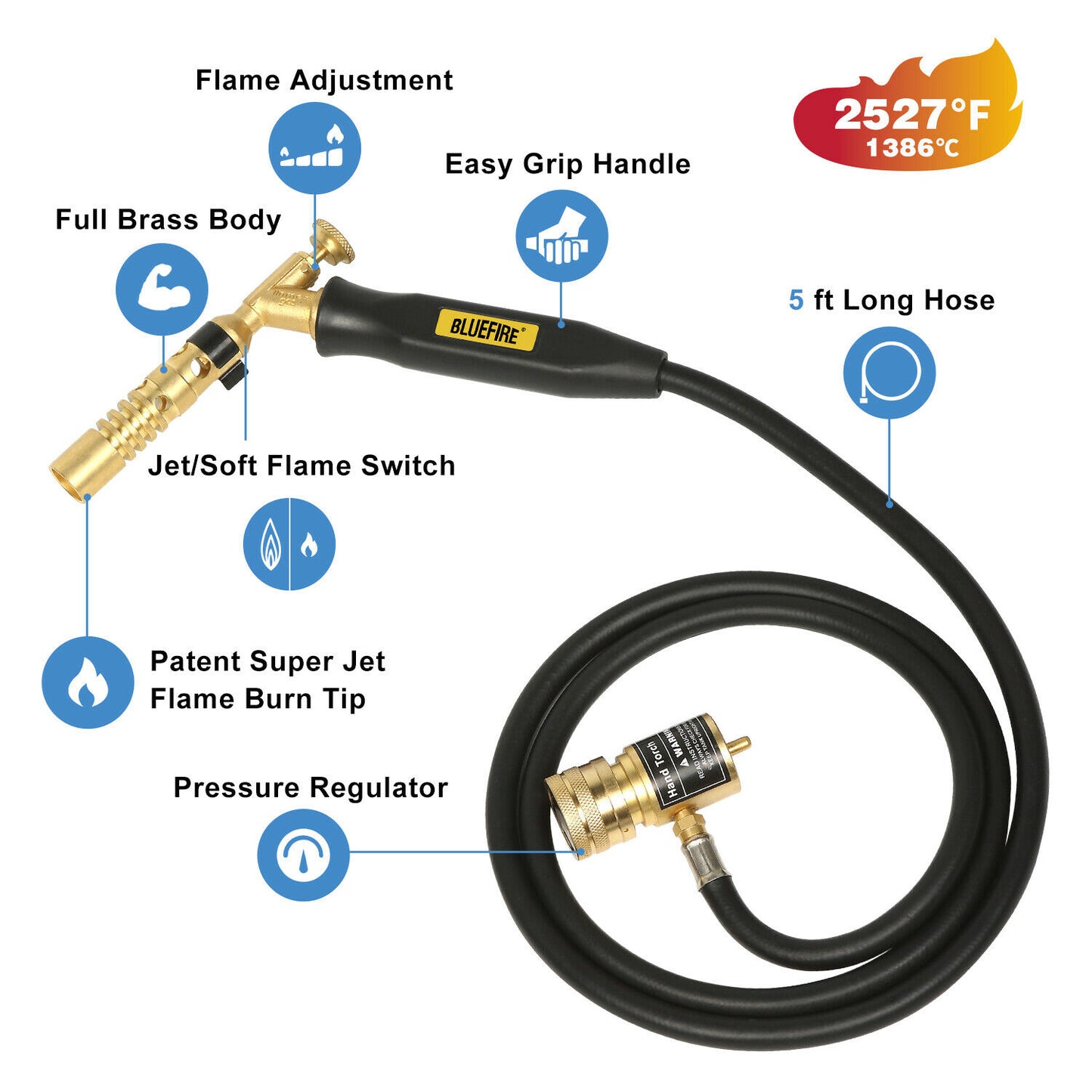 MRAS-8210 Super Jumbo Turbo Flame Soplete de soldadura de gas propano con manguera de combustible de 5 'por MAPP MAP Pro Propano Gran cabeza de boquilla de alta intensidad