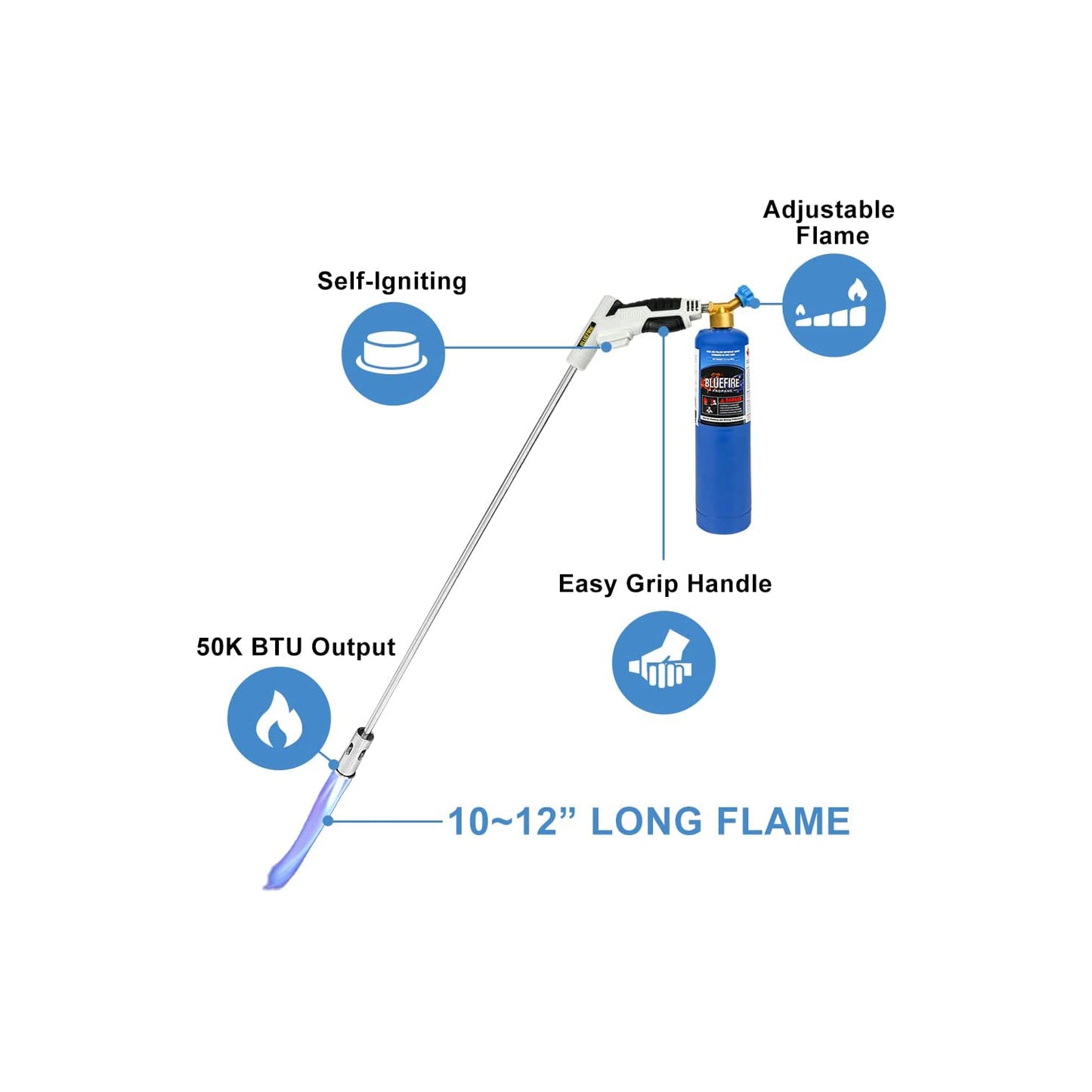 ‎MRAS-8360 32" long Propane Torch Weed Burner Self Igniting Cord Free Flamethrower Weed Torch