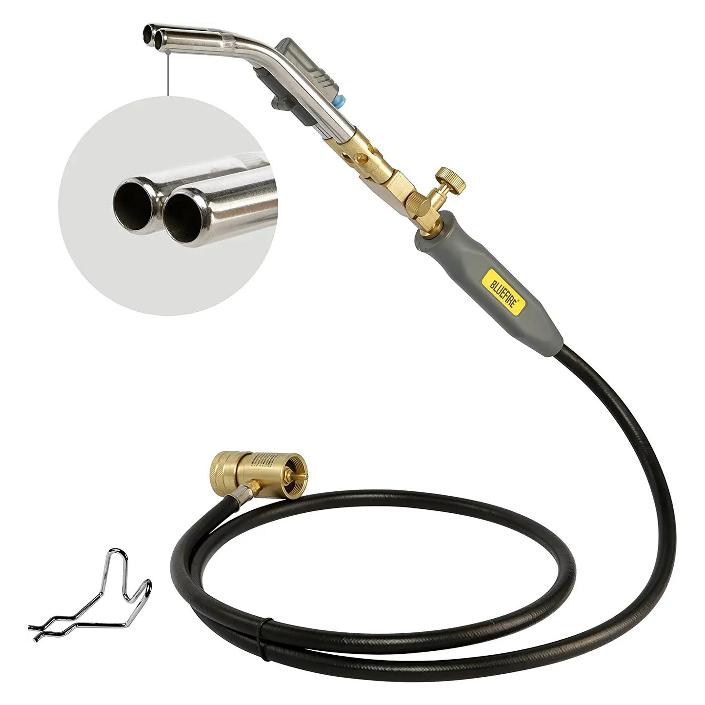 HZ-8150 Double Heads Swirl Flame Self-Ignition Hosed Turbo Torch 5' long Hose Trigger Start MAPP MAP Propane Welding Blowtorch